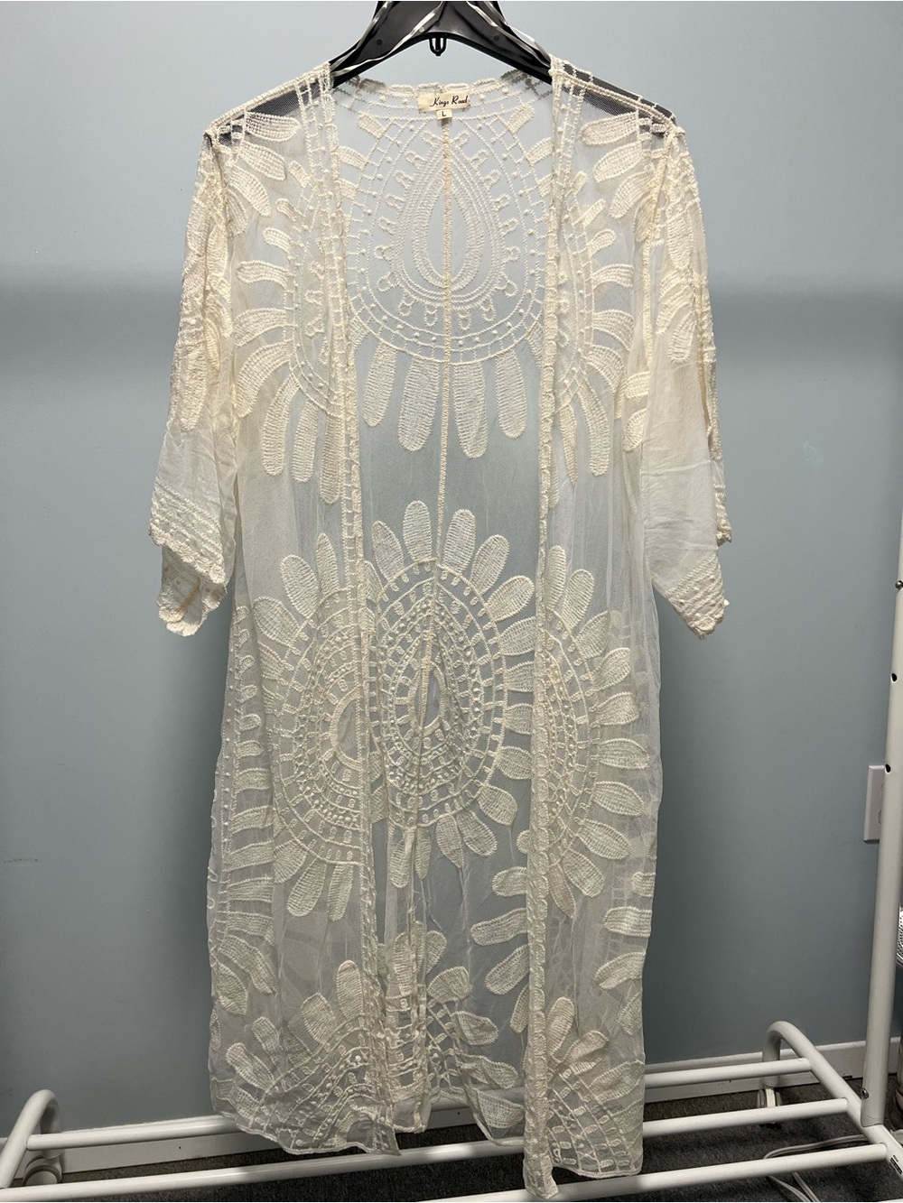 Ivory Crochet Lace Kimono Open Front Cover-up size L
